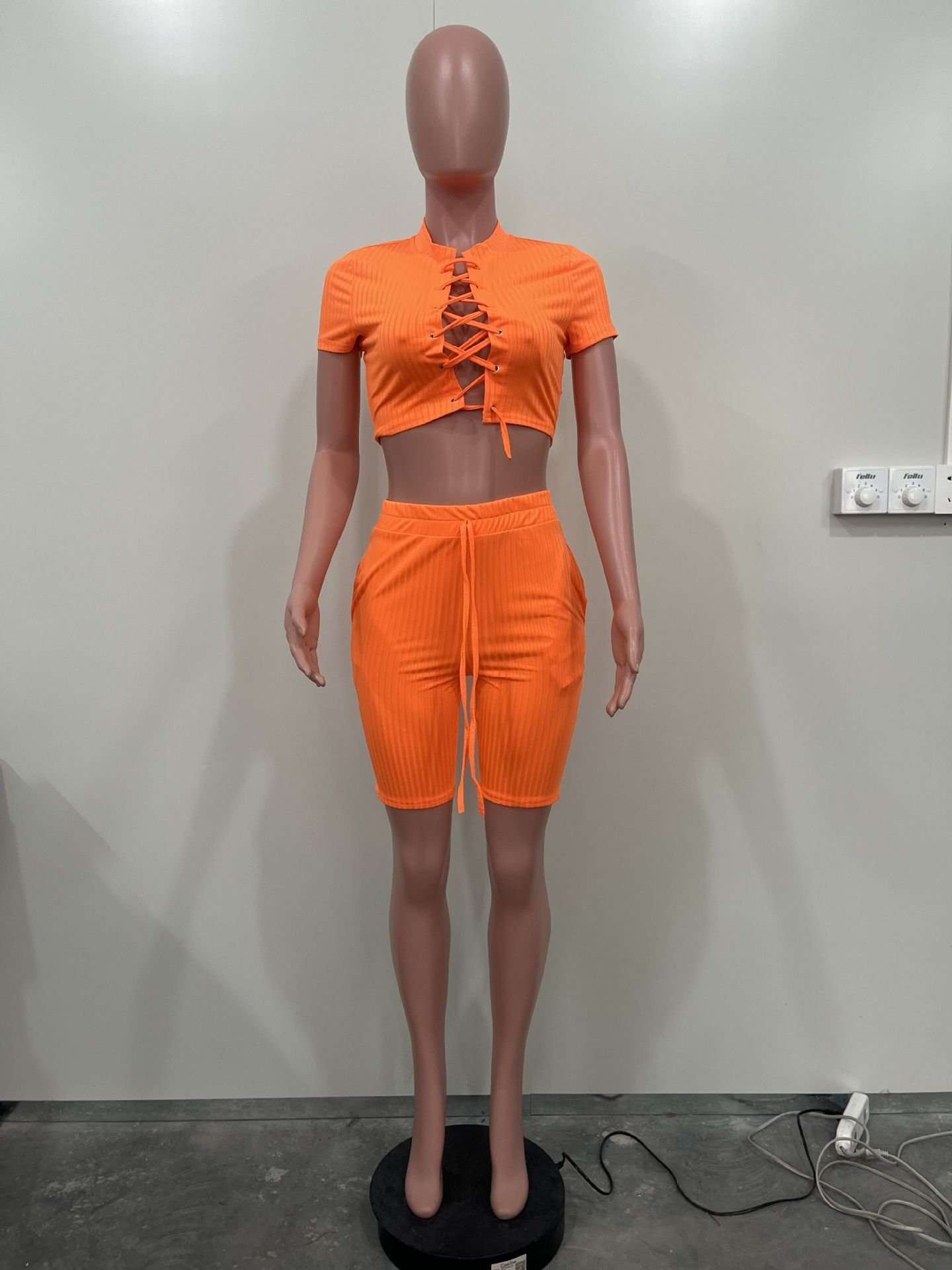 Bold Lace-Up Ribbed Two-Piece Set image 2