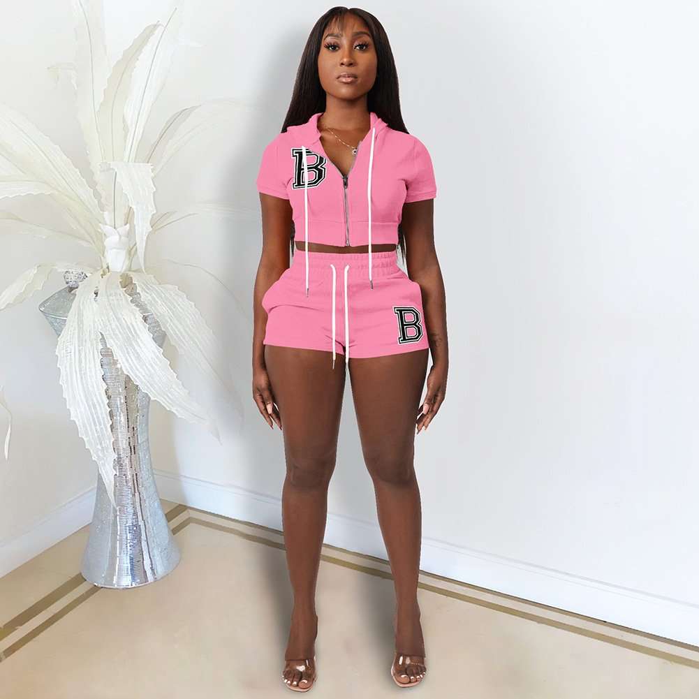 Crop Hoodie & Shorts Set - S, Pink image