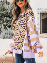 Leopard Print & Striped Casual Top image 3