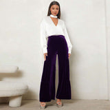 Wide-Leg Pants with Pleated Detail - S, Purple image