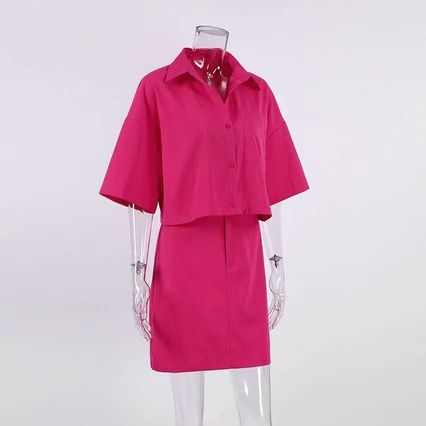 Cropped Shirt & Mini Skirt Two-Piece Set - L, Pink image