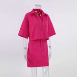 Cropped Shirt & Mini Skirt Two-Piece Set - L, Pink image