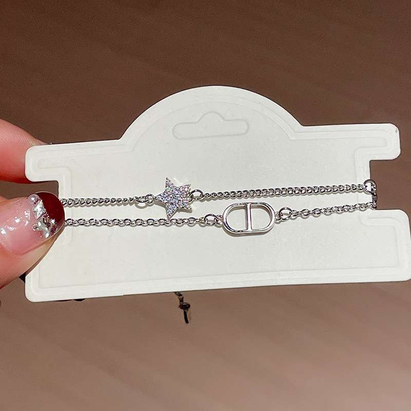 Double Chain Star & Crystal Charm Bracelet image 1