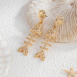 Gold Fishbone Dangle Earrings image 6