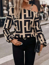Off Shoulder Geometric Print Lon sleeve Top image 3