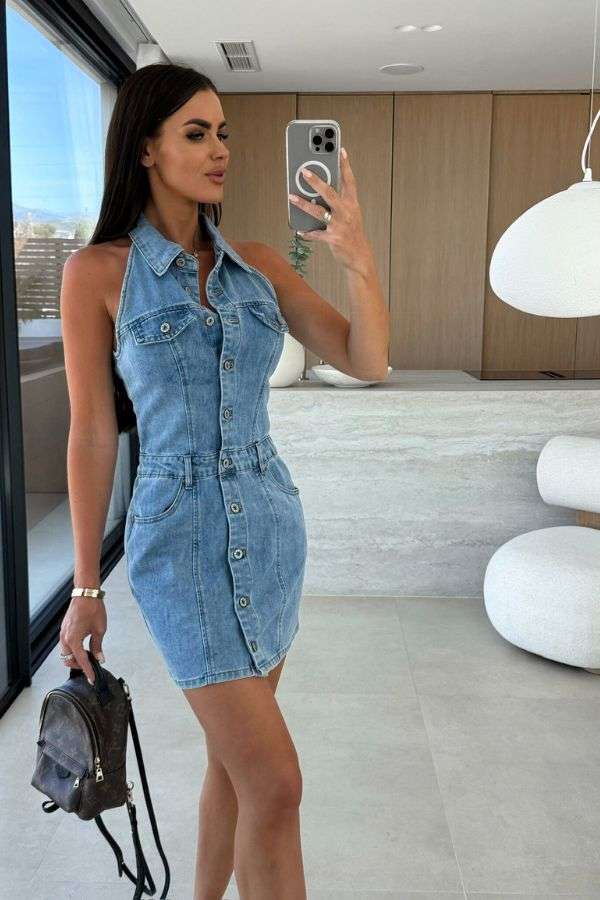 Sleeveless Button-Front Dress with Belt image 0