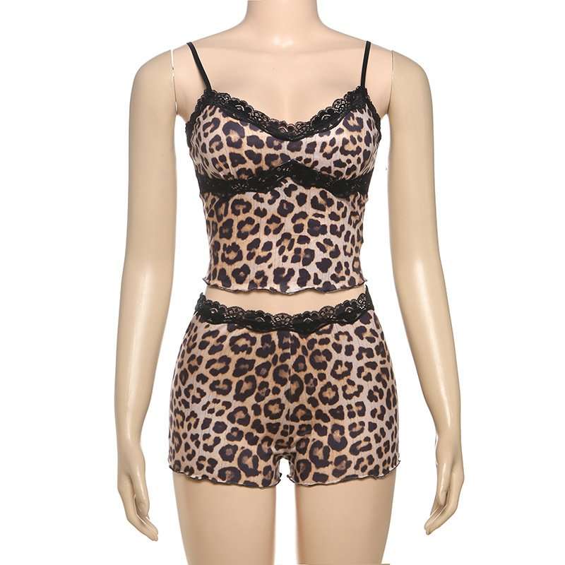 Leopard Print Lace-Trim Lounge Set image 3