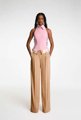 Vivid Contrast Palazzo Pants - L, Beige image