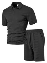 Textured Polo and Shorts Set - S, Black image