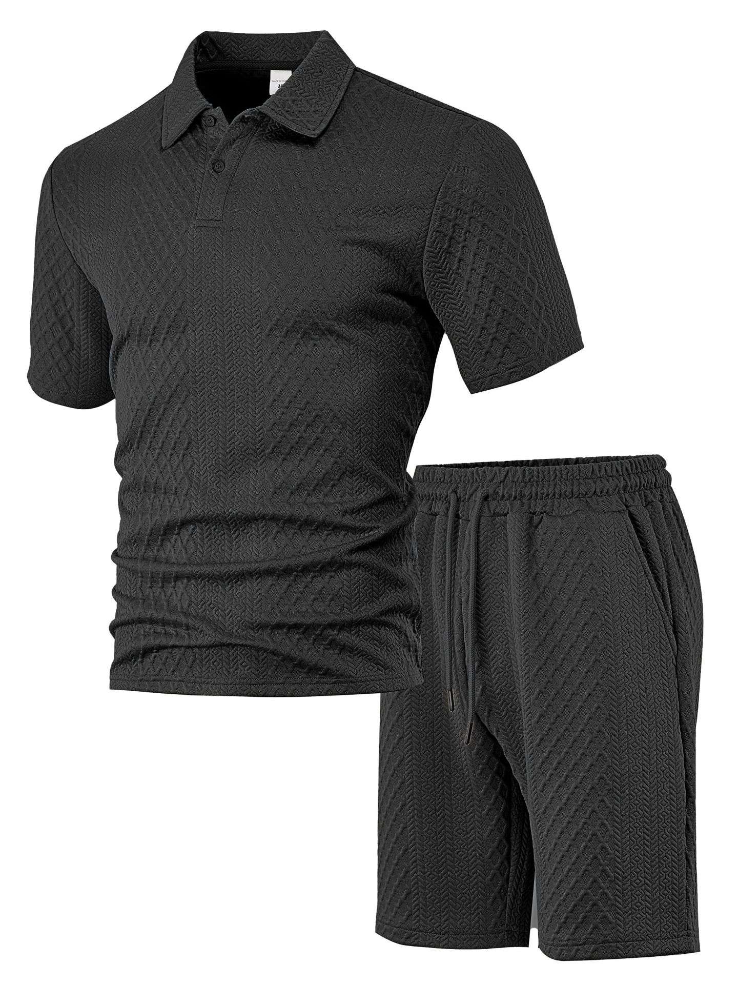 Textured Polo and Shorts Set - S, Black image