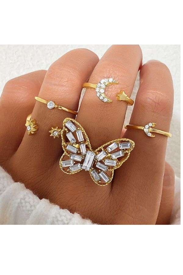 Crystals Studded Adjustable Finger Ring Set