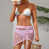 Sequin Crochet Mesh Beach Sarong - Free Size, Pink image