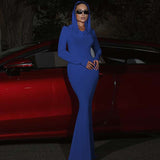 Hooded Side Slit Blue Maxi Dress image 3
