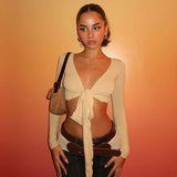 Tie-Front Long Sleeve Crop Top image 1