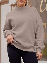 Long-sleeved High Neck Sweatshirt - XL, Champagne Beige image