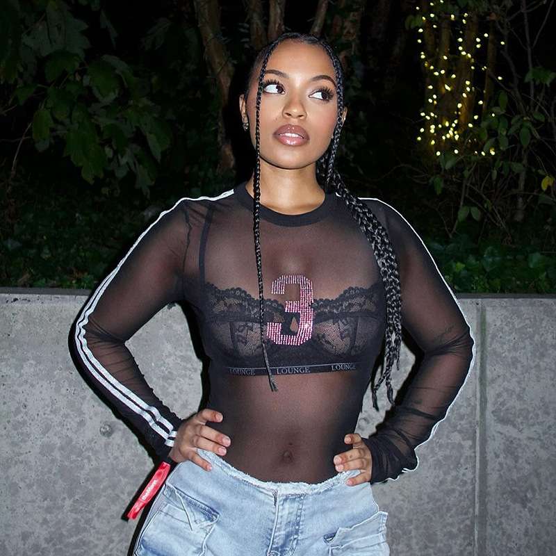 Mesh Patchwork O-Neck White Stripe Skinny Top image 0