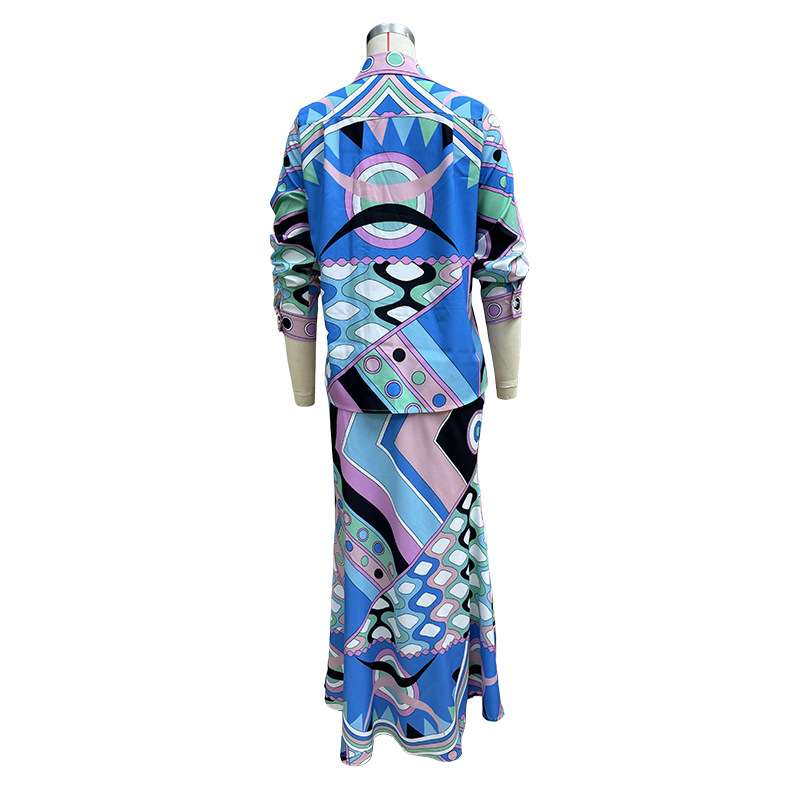 Printed Casual Long-sleeve Shirt and Maxi Skirt Set image 3