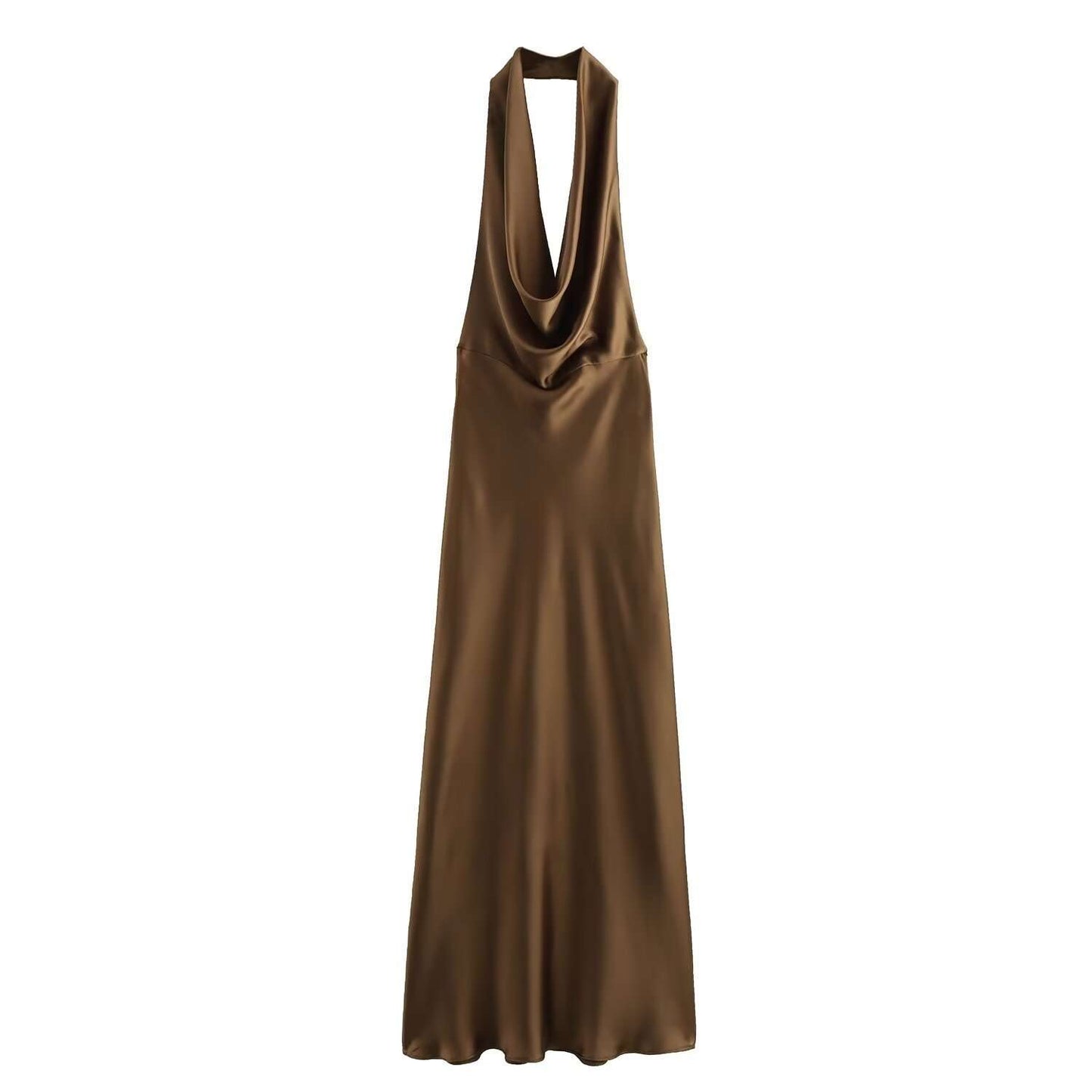 Cowl Neck Slip Dress - M, Tobacco Brown image