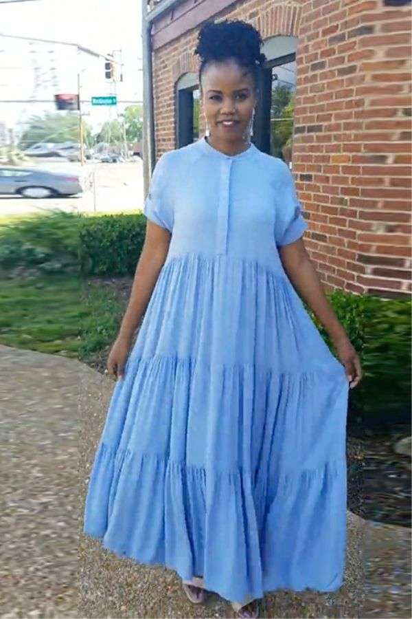 Tiered Maxi Dress with Short Sleeves image 0