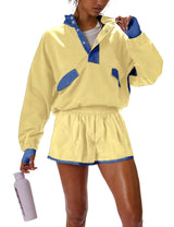 Color-Blocked Windbreaker and Shorts Set - S, Yellow image