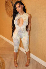 Leopard Print Cutout Jumpsuit - S, Multi Beige image