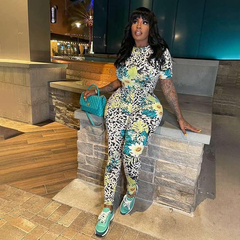 Tropic Print Jumpsuit - L, Multi Green image