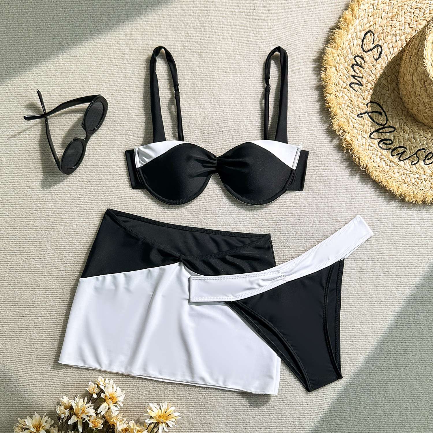 Color Block Bikini and Skirt Set image 4