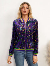 Sequin Stripe Zip-Up Bomber Jacket image 0