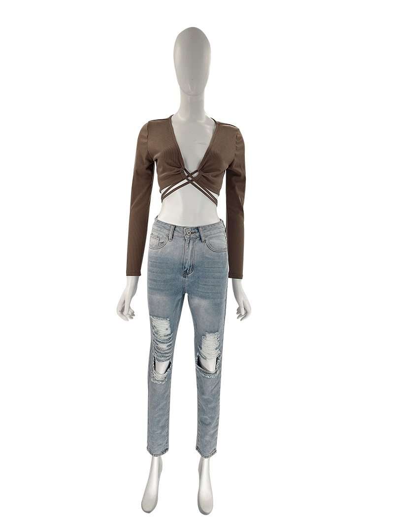 Deep V Neck Criss Cross Crop Top image 2