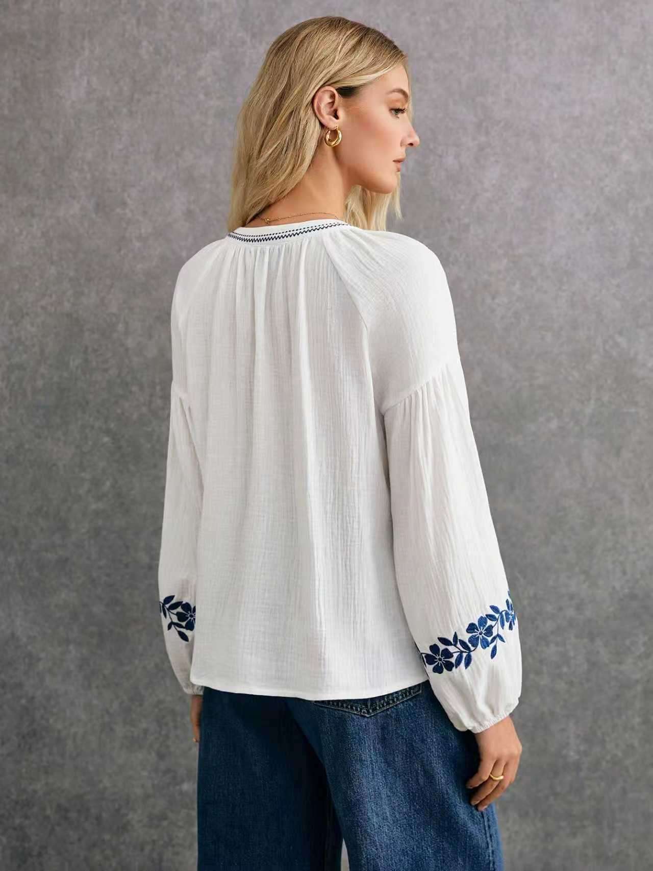 White Embroidered Boho Blouse image 2