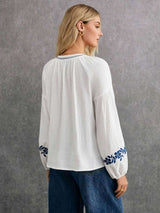White Embroidered Boho Blouse image 2