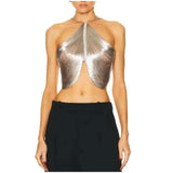 Metallic Halter Crop Top - S, Silver image