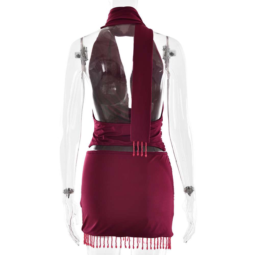 Halter Drape Top and Beaded Fringe Skirt image 3