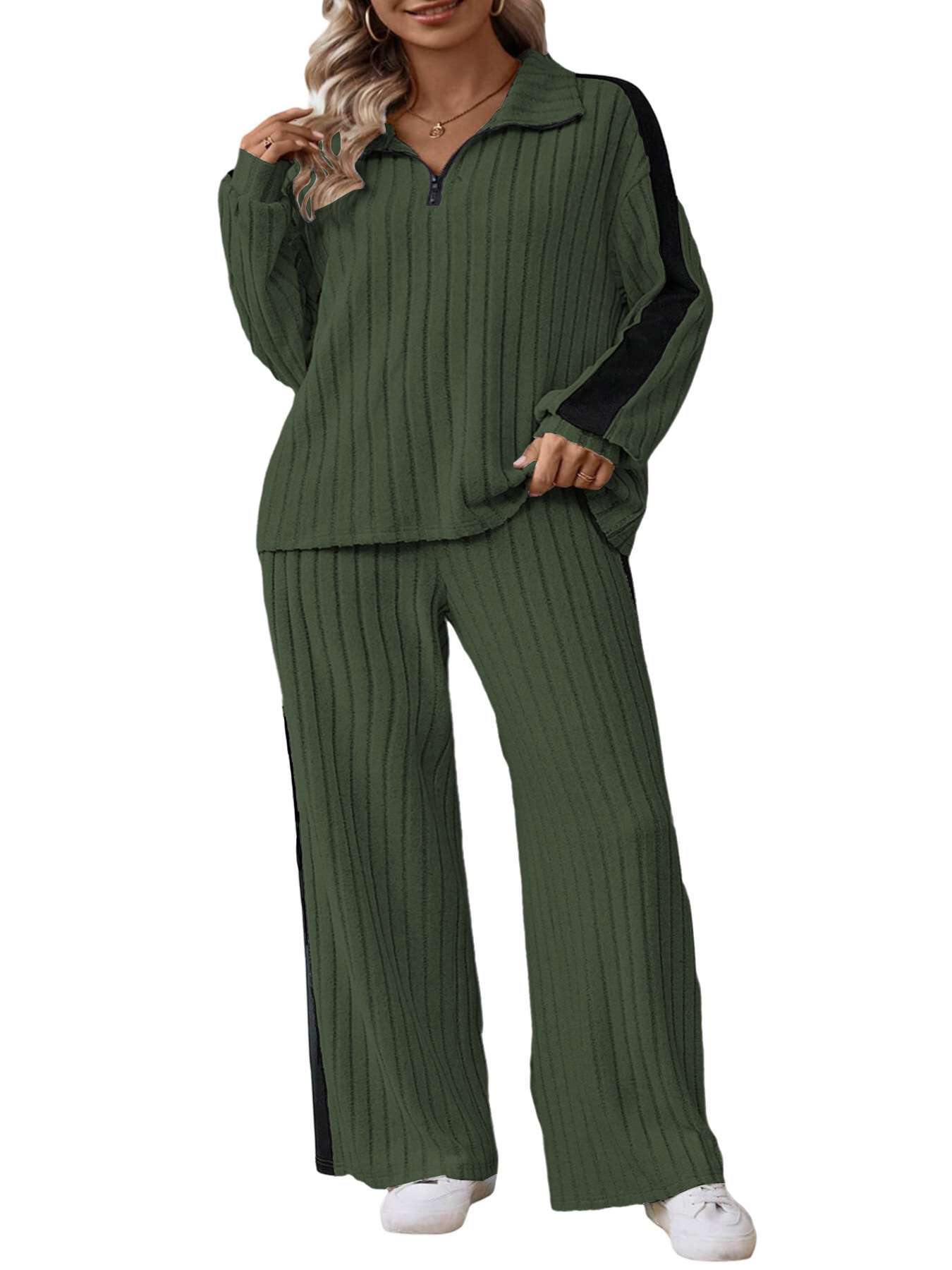 Casual Lounge Set Pajama Sets - XXXXL, Army Green image