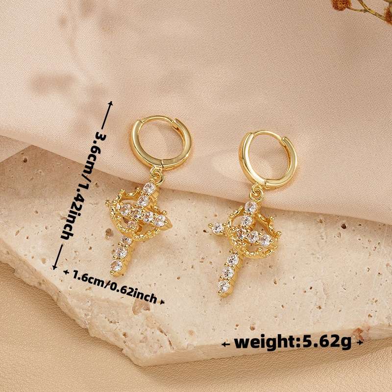 Cross Drop Earrings with Sparkling Crystals image 2