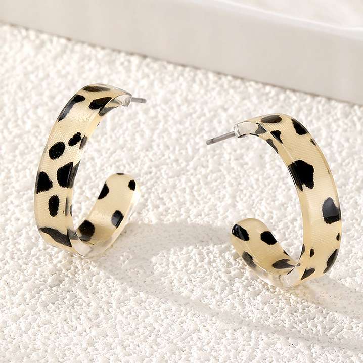 Stylish Animal Print Hoop Earrings - Free Size, Beige image