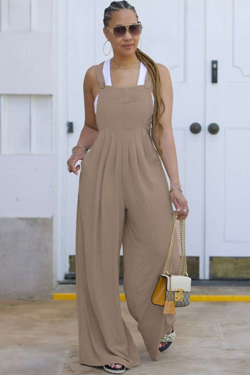 Casual Wide-Leg Overalls - M, Beige image