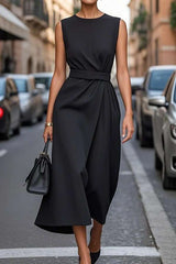 Wrap-Style Midi Dress - M, Black image