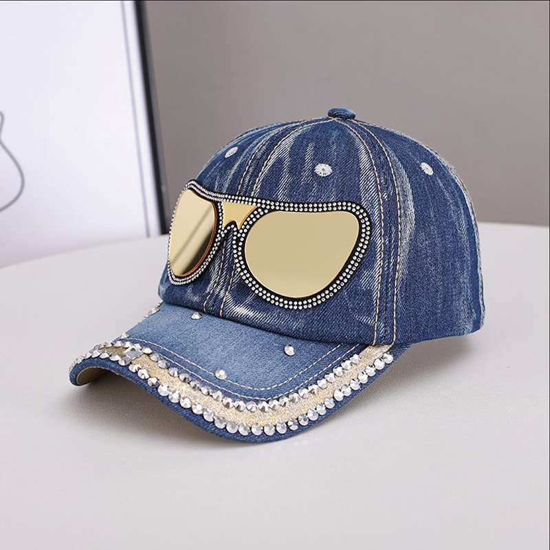 Embellished Denim Cap with Sunglasses Design image 0