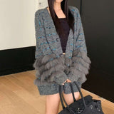 Faux Fur Sleeve Knit Cardigan Jacket - Free Size, Grey image