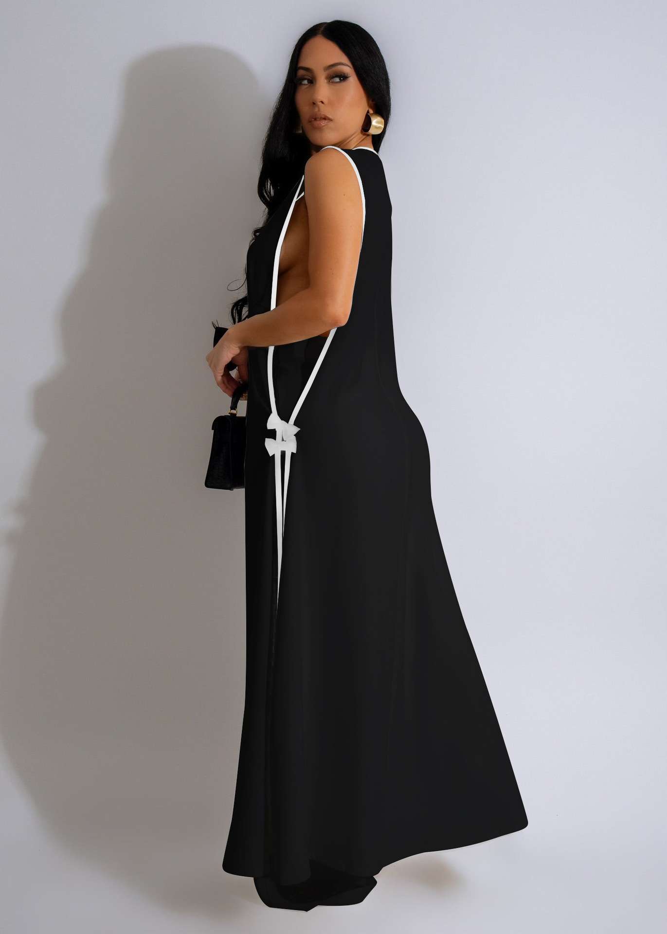 Contrast Trim Longline Coat and Wide Leg Pants Set image 3