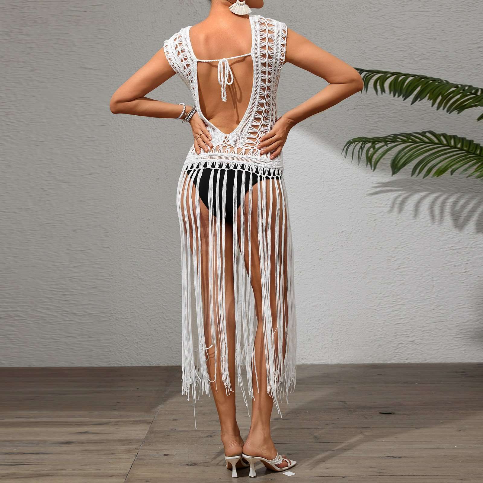 Bohemian White Crochet Fringe Cover-Up image 2