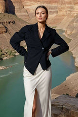 Black Unusual Pleated Blazer - L, Black image