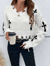 Cross Pattern Crop Sweater image 0