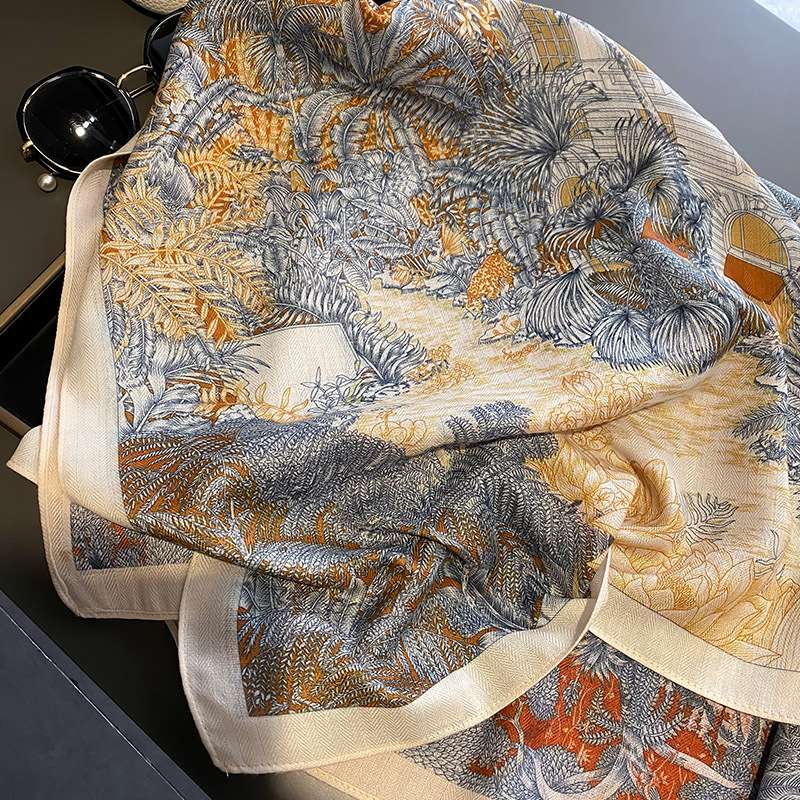 Retro double-sided print scarf for women image 6
