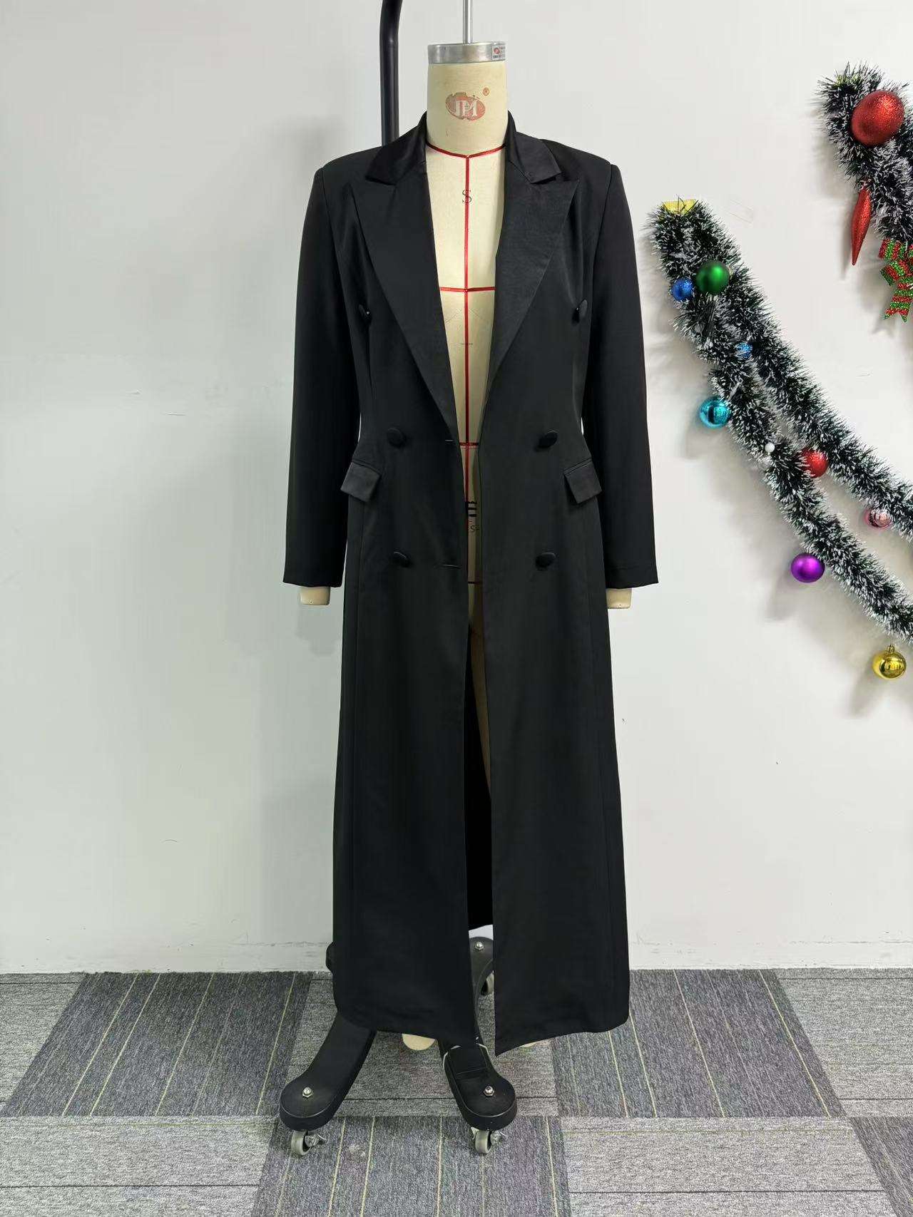Elegant Black Double-Breasted Long Coat image 6