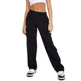 High Waisted Casual Cargo Sweatpants - L, Black image