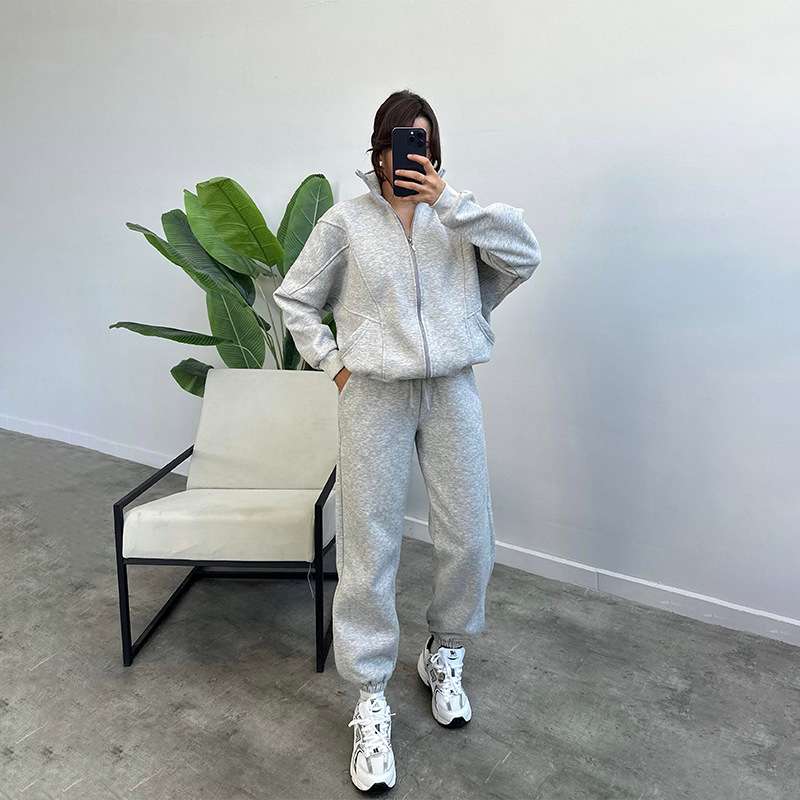 Hooded Loose Fit Sweatshirt & Joggers - M, Silver Grey image