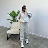 Hooded Loose Fit Sweatshirt & Joggers - M, Silver Grey image