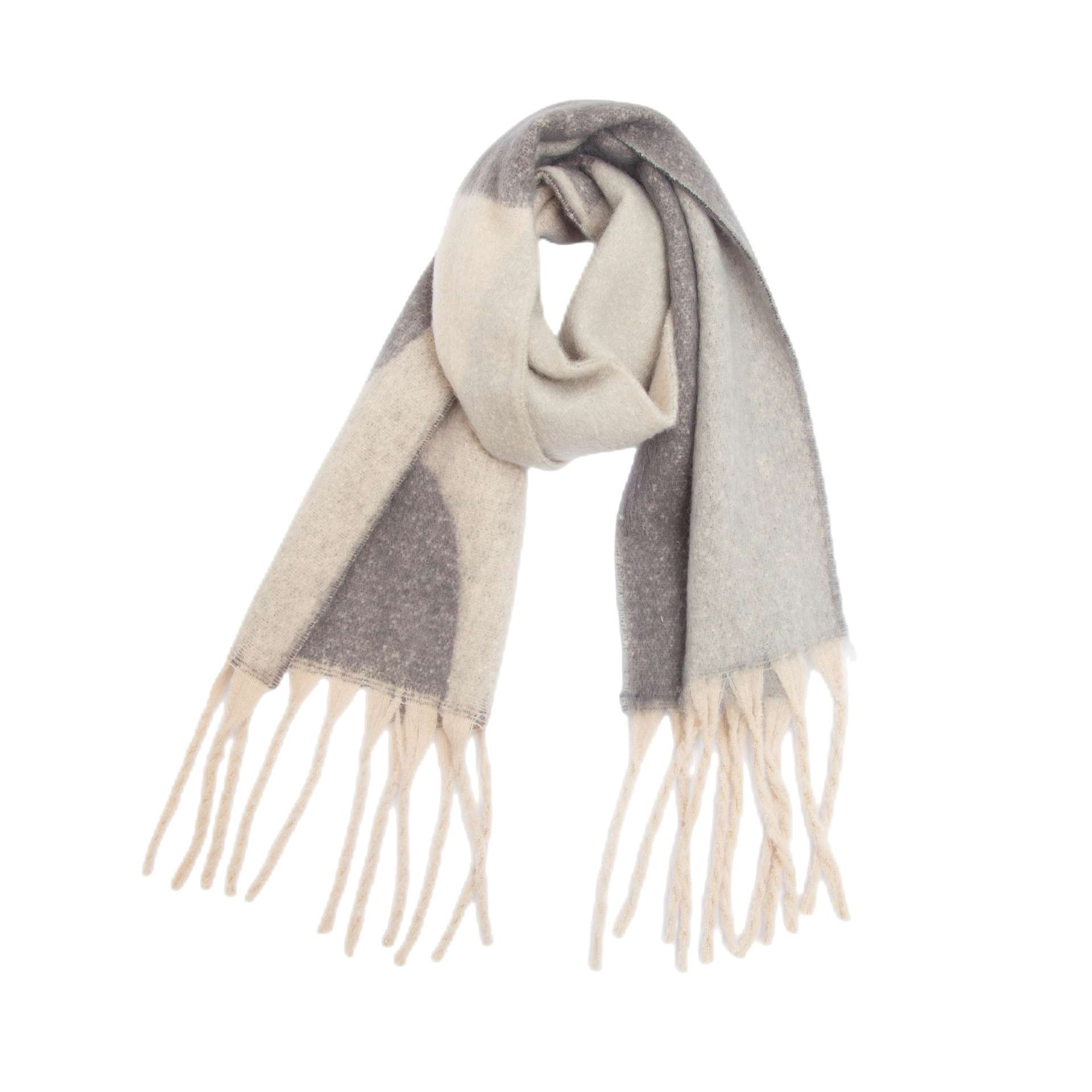 Thick Shawl Autumn Winter Warm Tassel Geometric Scarf - Multi Grey image